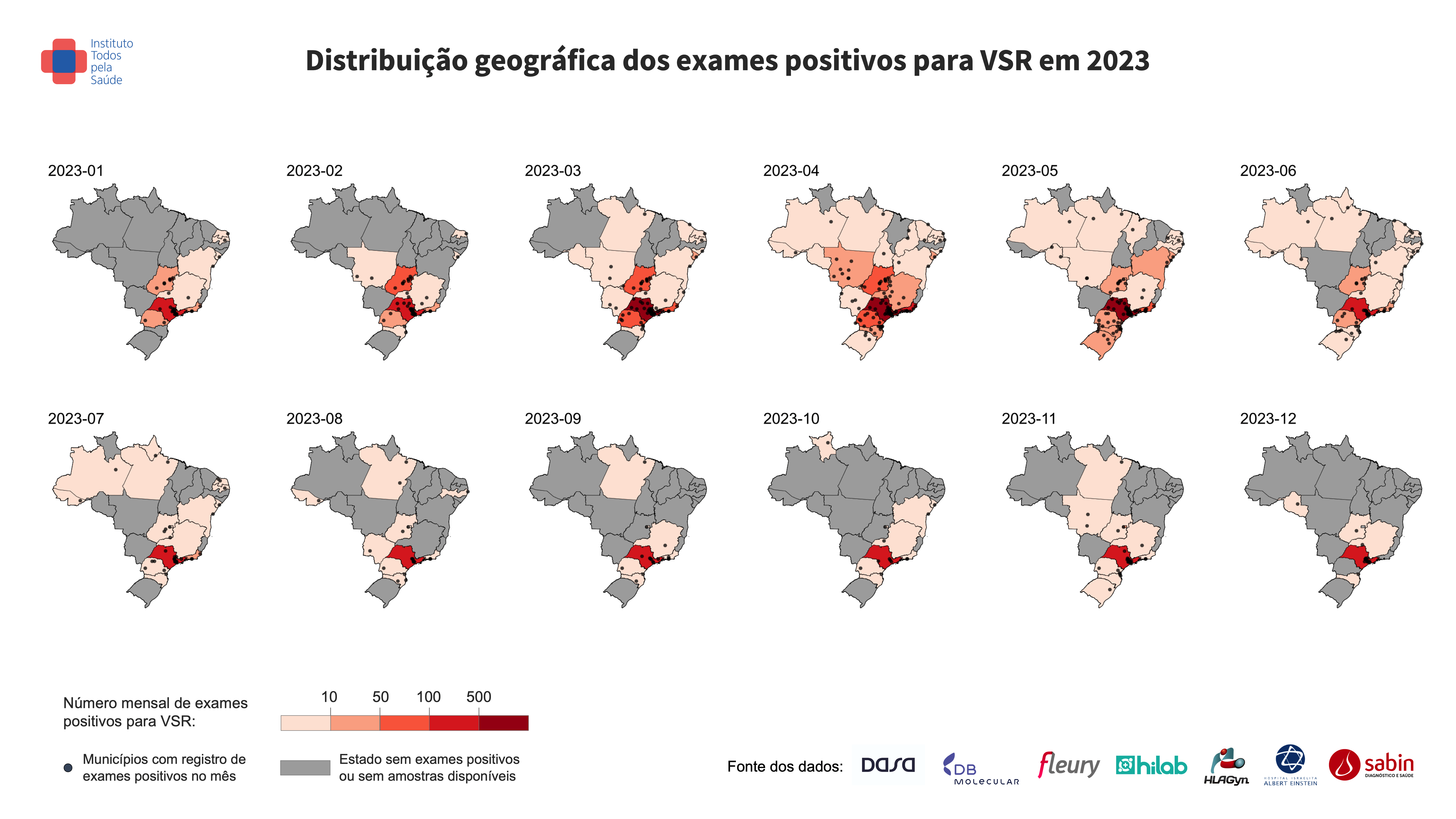 2024 Relatório 30_5.1 - Distribuição geográfica dos exames positivos para VSR em 2023