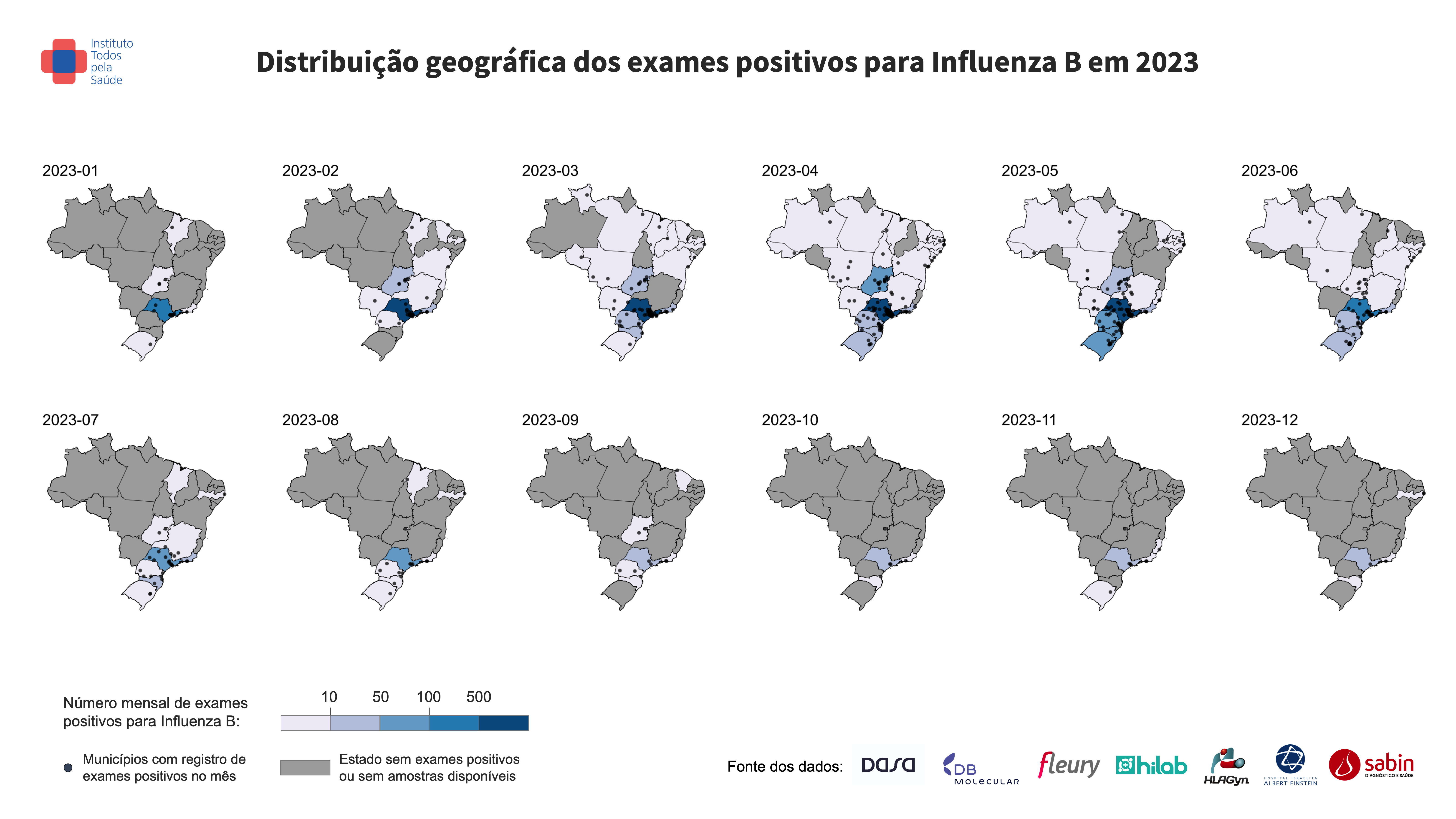 2024 Relatório 30_4.1 - Distribuição geográfica dos exames positivos para FluB em 2023